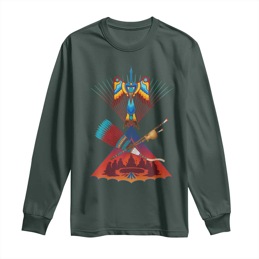 Native American Indigenous Heritage Peyote Water Bird Long Sleeve Shirt TS11 Dark Forest Green Print Your Wear