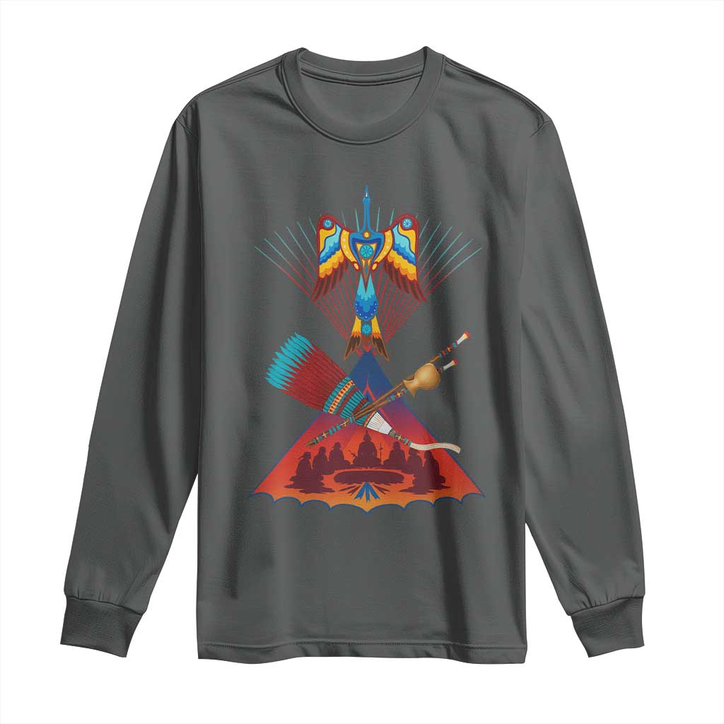 Native American Indigenous Heritage Peyote Water Bird Long Sleeve Shirt TS11 Dark Heather Print Your Wear