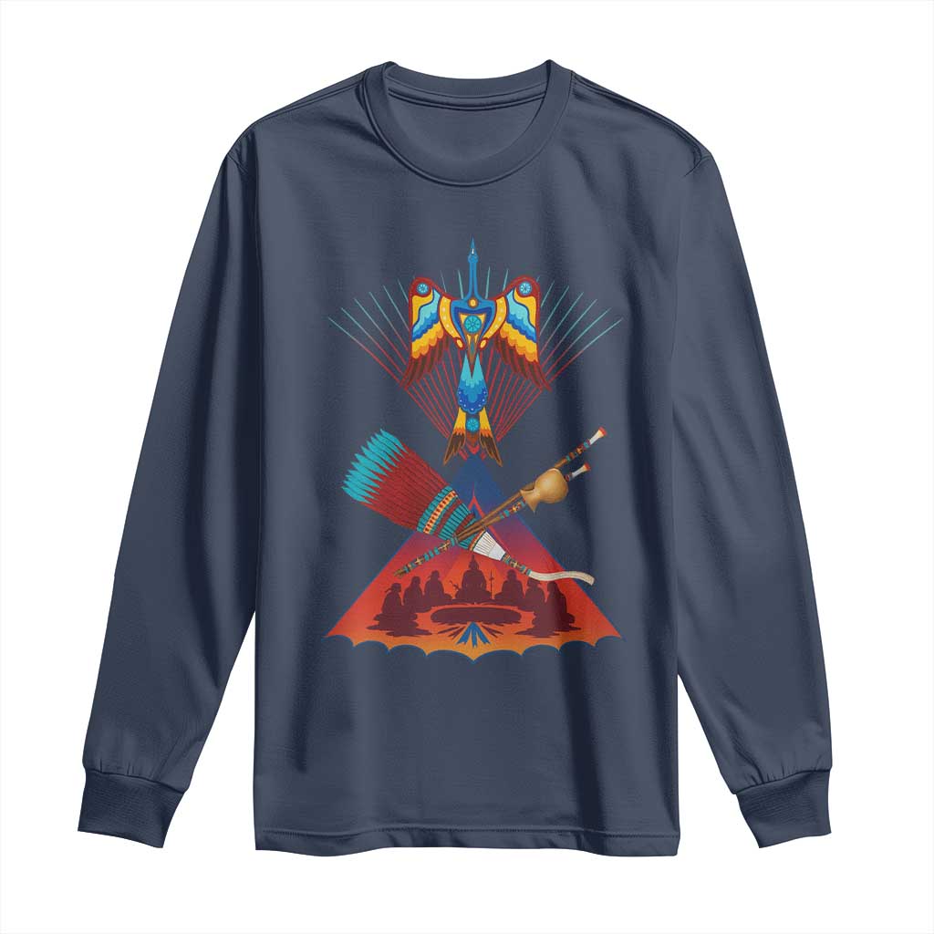 Native American Indigenous Heritage Peyote Water Bird Long Sleeve Shirt TS11 Navy Print Your Wear