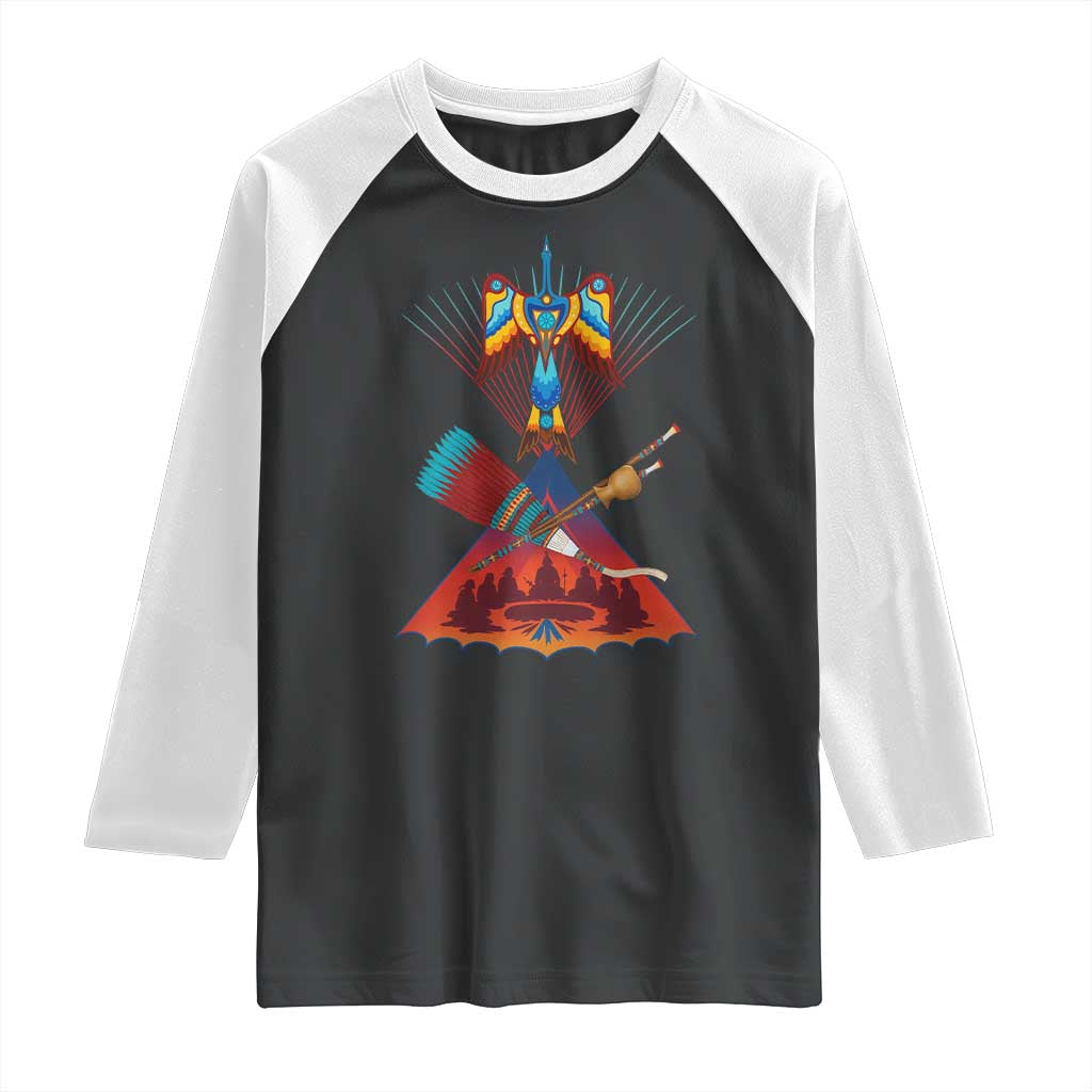 Native American Indigenous Heritage Peyote Water Bird Raglan Shirt TS11 Black White Print Your Wear