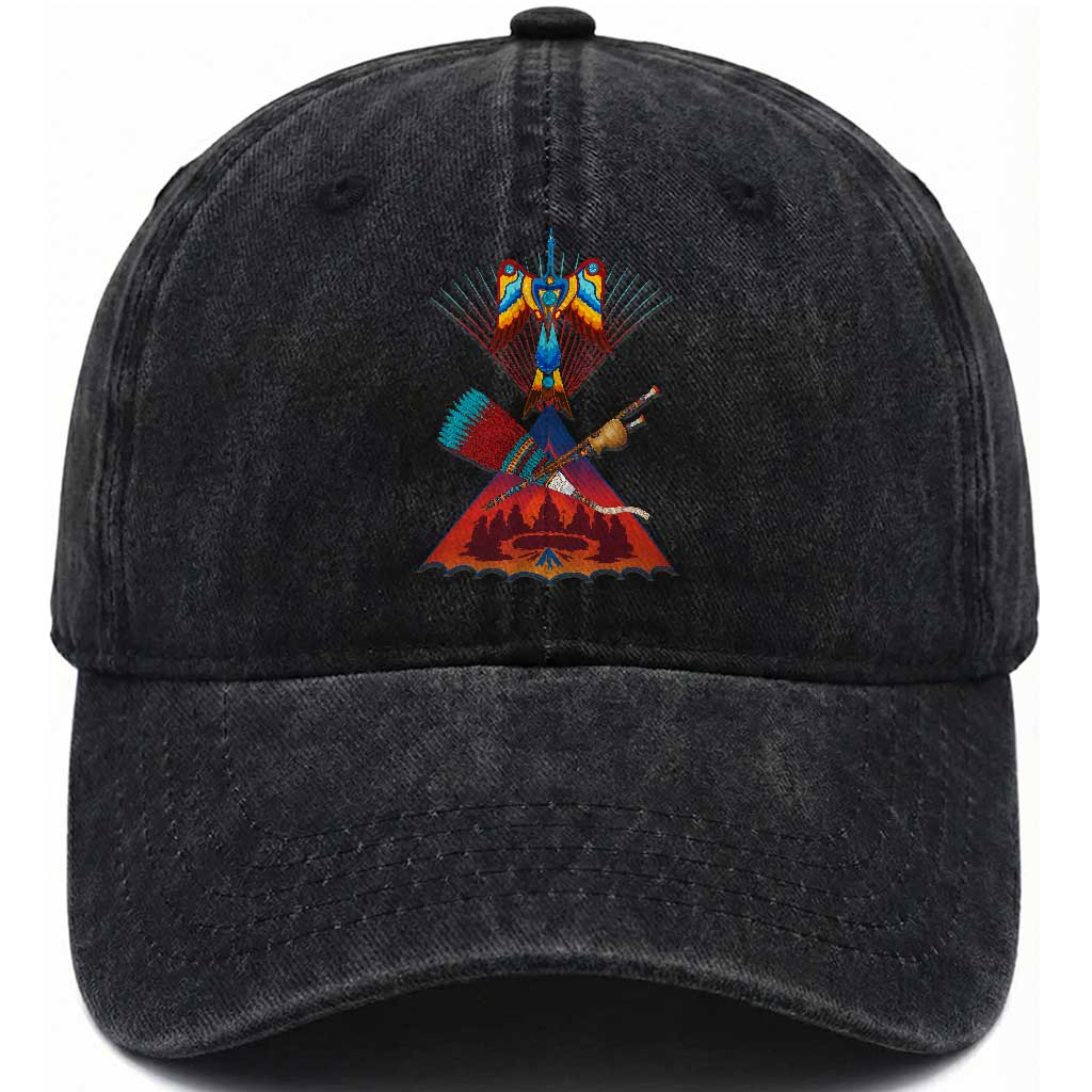 Native American Indigenous Heritage Peyote Water Bird Washed Cotton Baseball Cap TS11 Print Your Wear