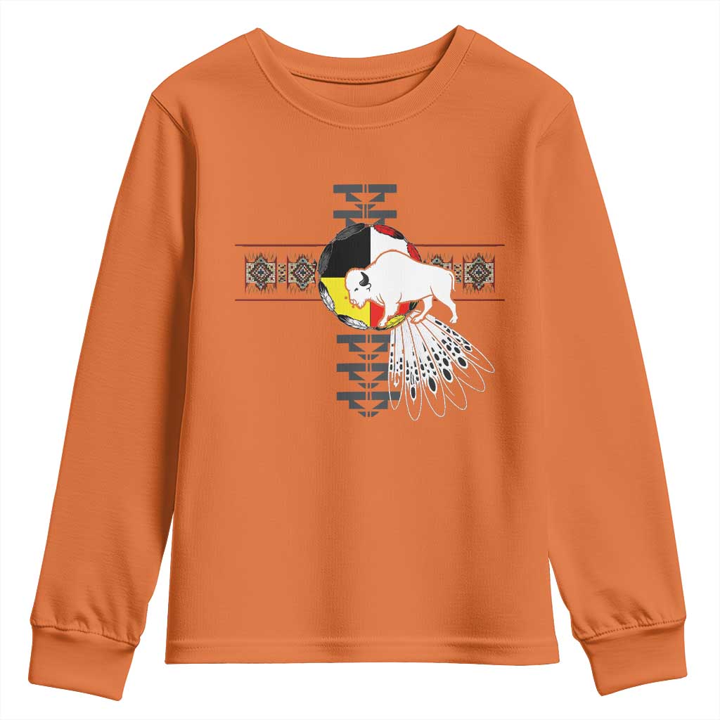 Native American White Buffalo Youth Sweatshirt Seven Sacred Grandfather Teachings TS11 Orange Print Your Wear