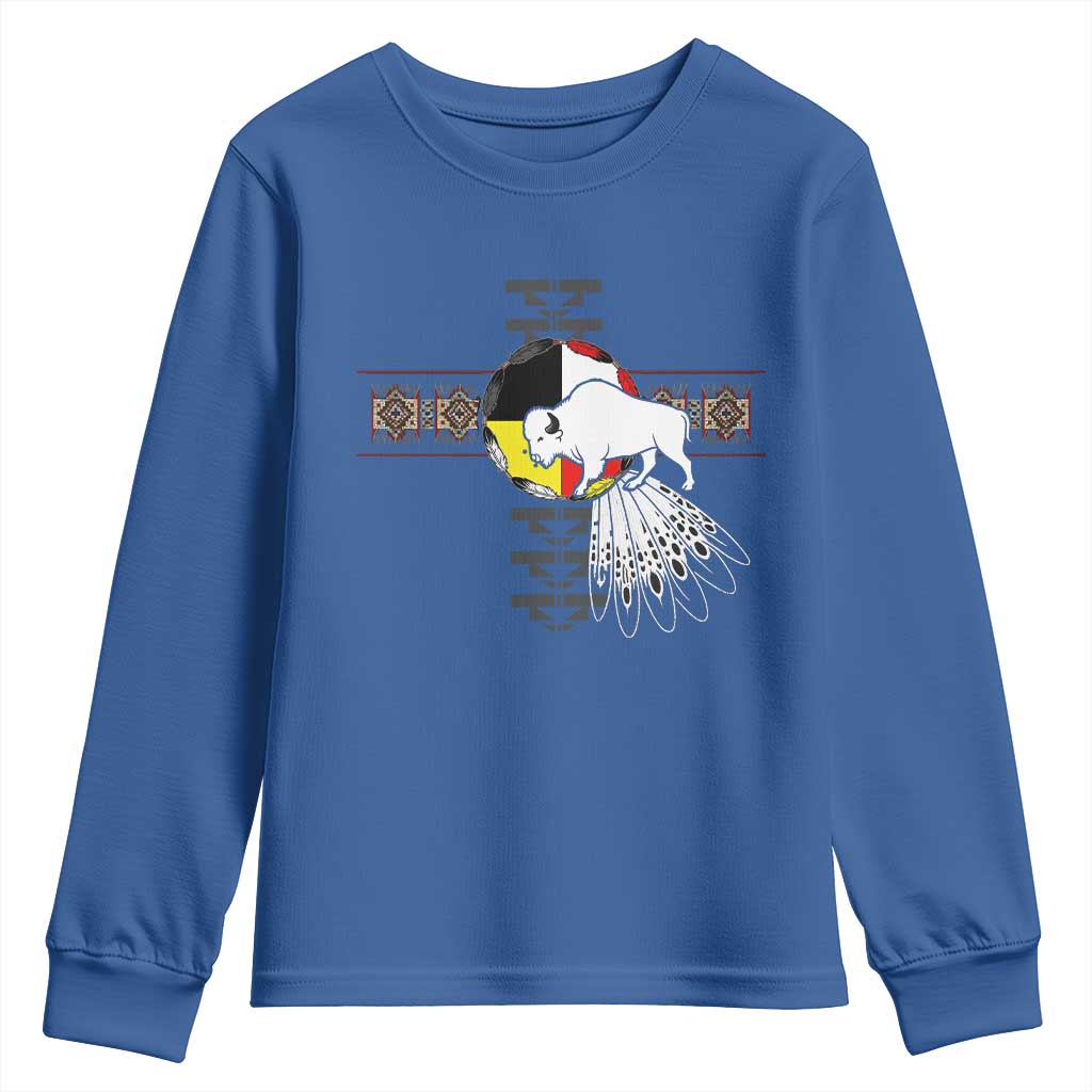 Native American White Buffalo Youth Sweatshirt Seven Sacred Grandfather Teachings TS11 Royal Blue Print Your Wear