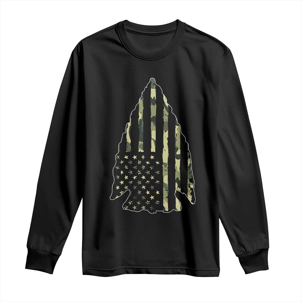 Arrowhead Hunter Vintage Camougflage USA Flag Long Sleeve Shirt