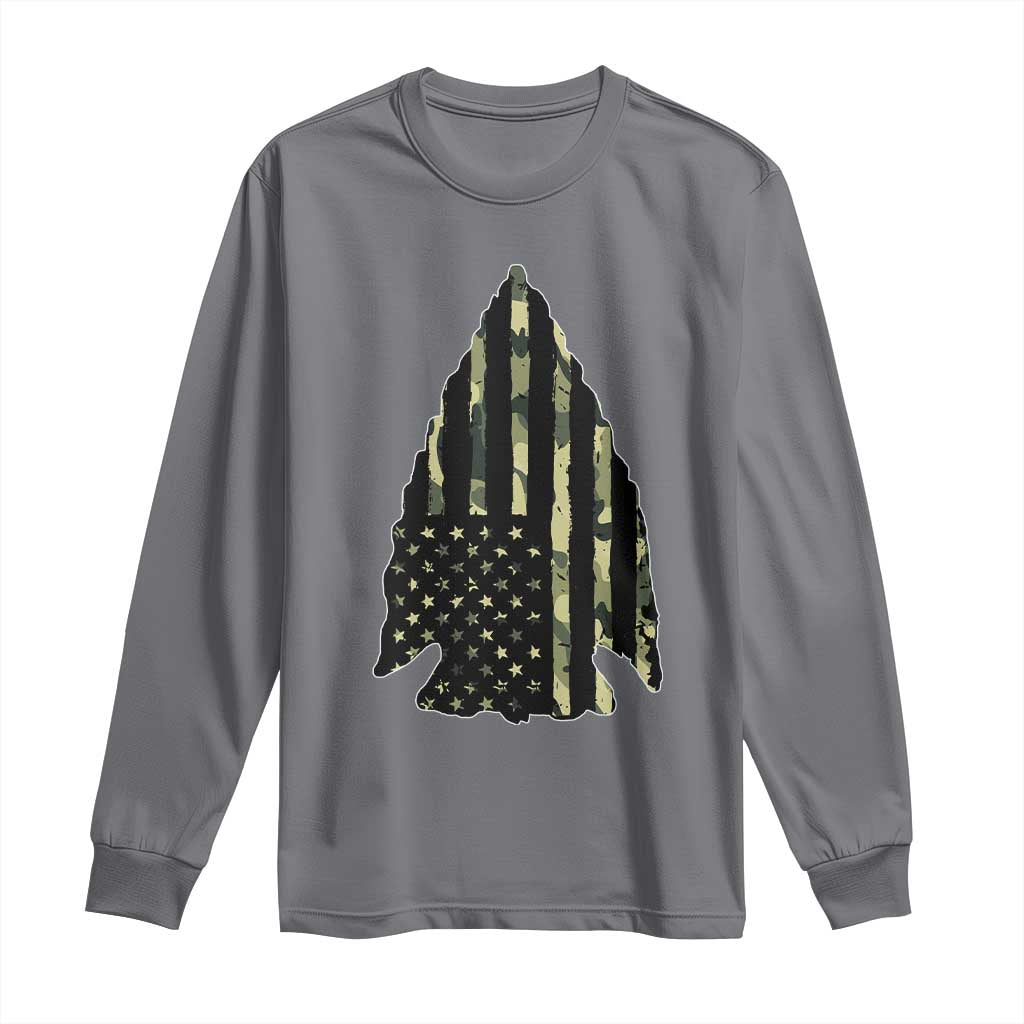 Arrowhead Hunter Vintage Camougflage USA Flag Long Sleeve Shirt