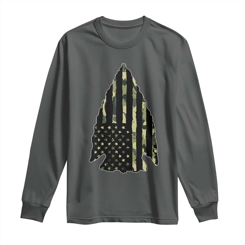 Arrowhead Hunter Vintage Camougflage USA Flag Long Sleeve Shirt