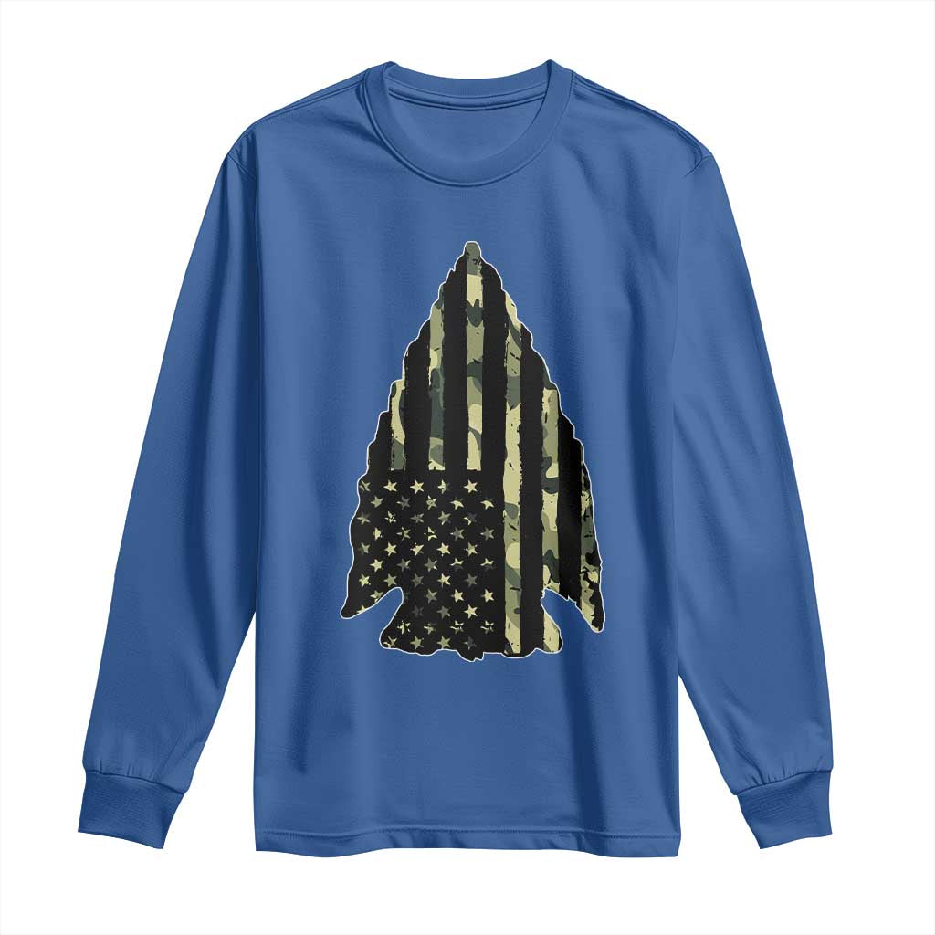 Arrowhead Hunter Vintage Camougflage USA Flag Long Sleeve Shirt