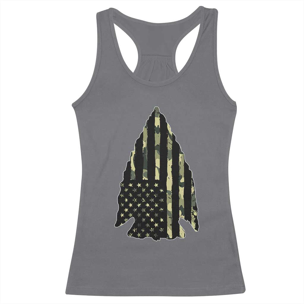 Arrowhead Hunter Vintage Camougflage USA Flag Racerback Tank Top