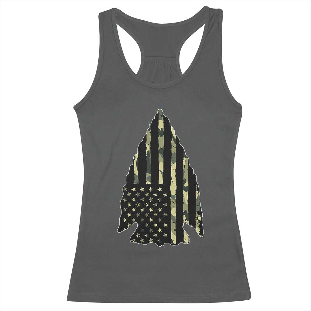 Arrowhead Hunter Vintage Camougflage USA Flag Racerback Tank Top