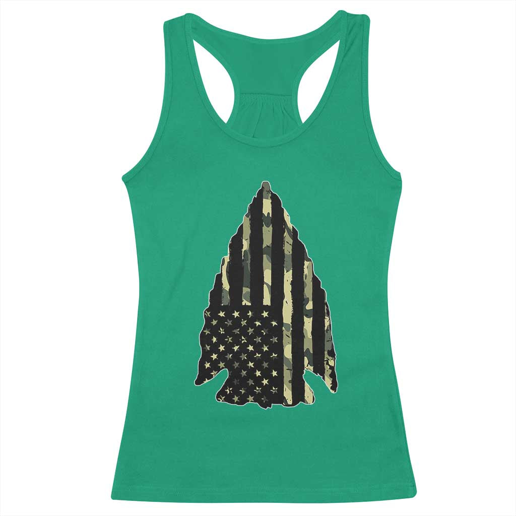 Arrowhead Hunter Vintage Camougflage USA Flag Racerback Tank Top