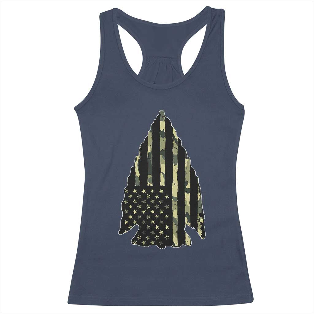 Arrowhead Hunter Vintage Camougflage USA Flag Racerback Tank Top