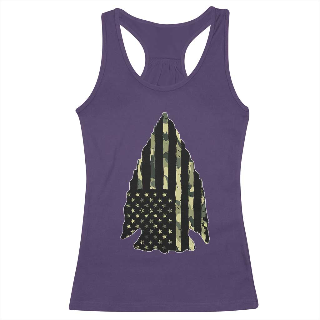 Arrowhead Hunter Vintage Camougflage USA Flag Racerback Tank Top
