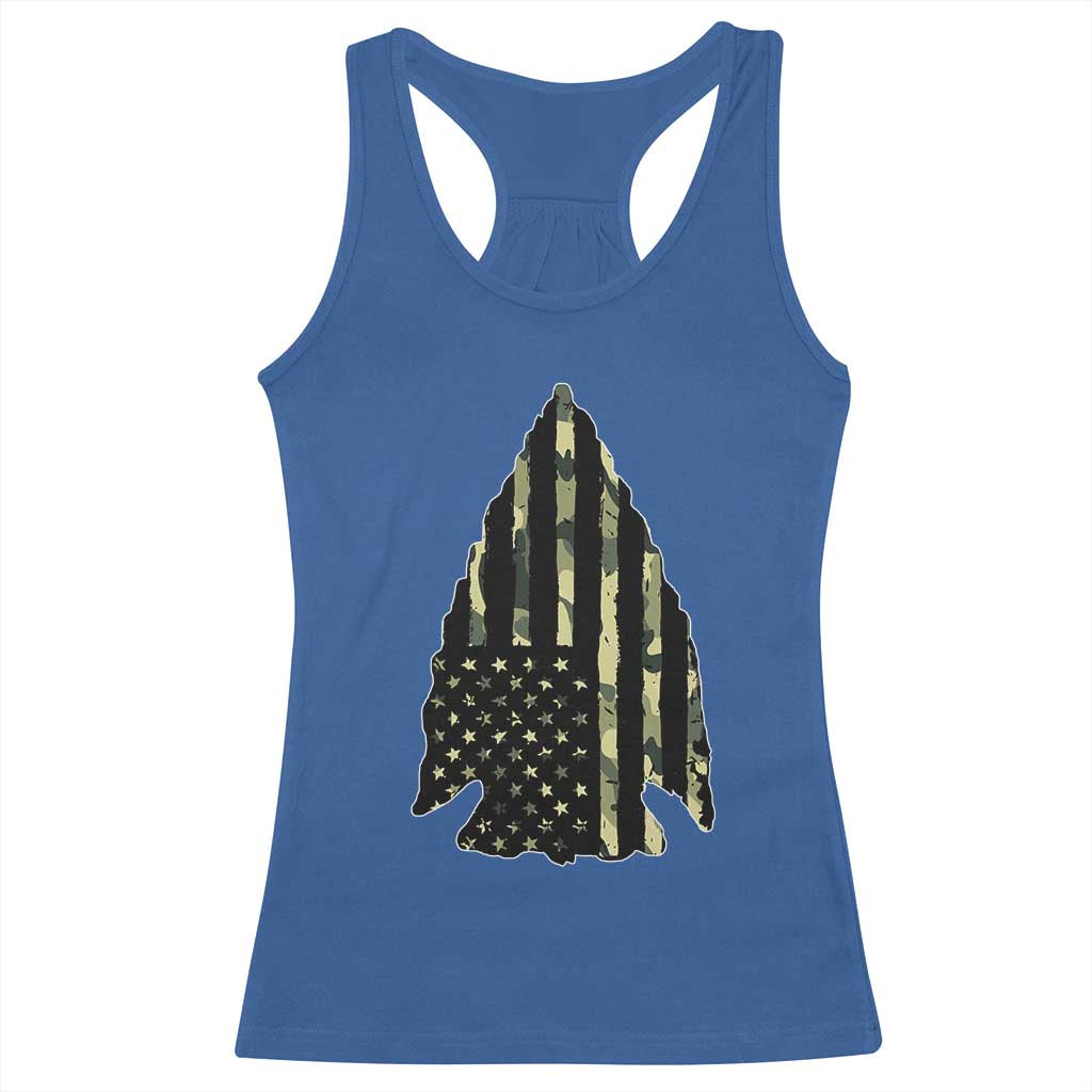 Arrowhead Hunter Vintage Camougflage USA Flag Racerback Tank Top