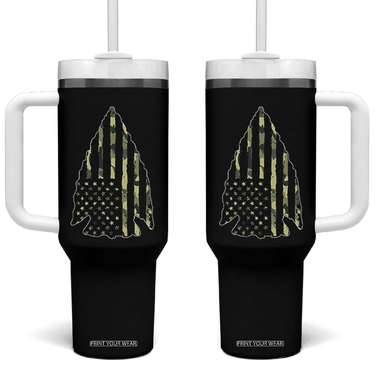 Arrowhead Hunter Vintage Camougflage USA Flag Tumbler With Handle