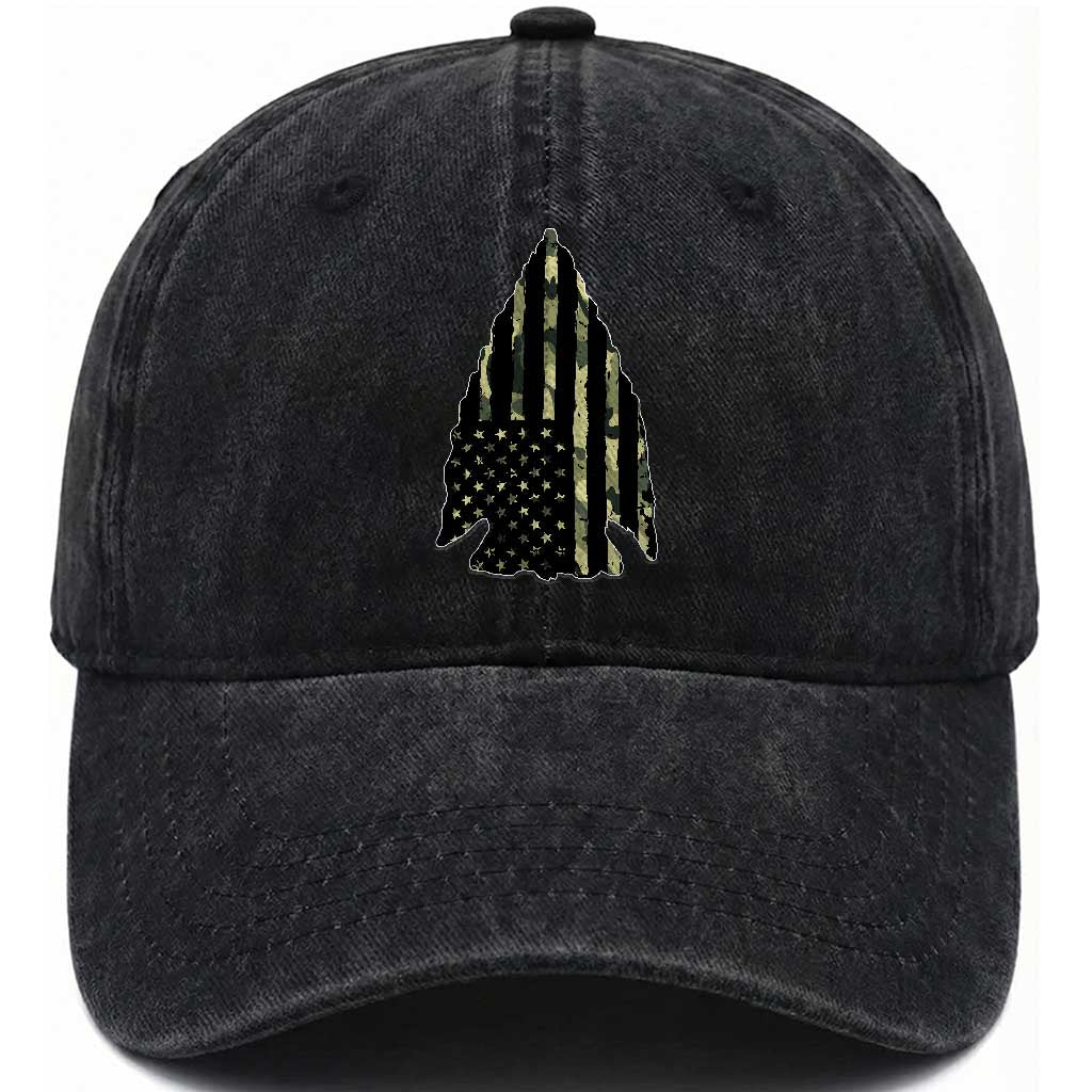 Arrowhead Hunter Vintage Camougflage USA Flag Washed Cotton Baseball Cap