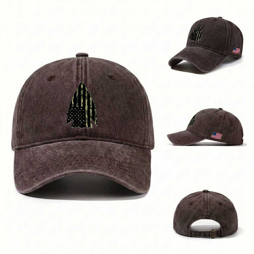 Arrowhead Hunter Vintage Camougflage USA Flag Washed Cotton Baseball Cap