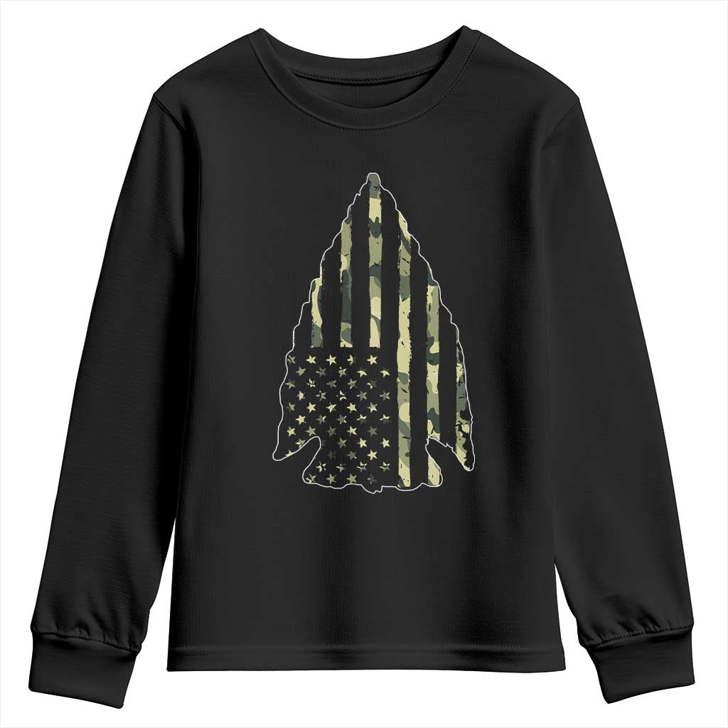 Arrowhead Hunter Vintage Camougflage USA Flag Youth Sweatshirt