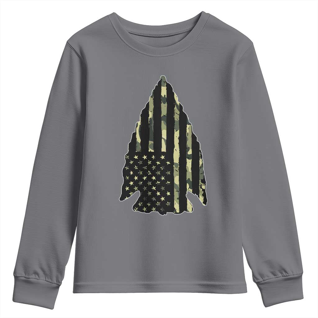 Arrowhead Hunter Vintage Camougflage USA Flag Youth Sweatshirt