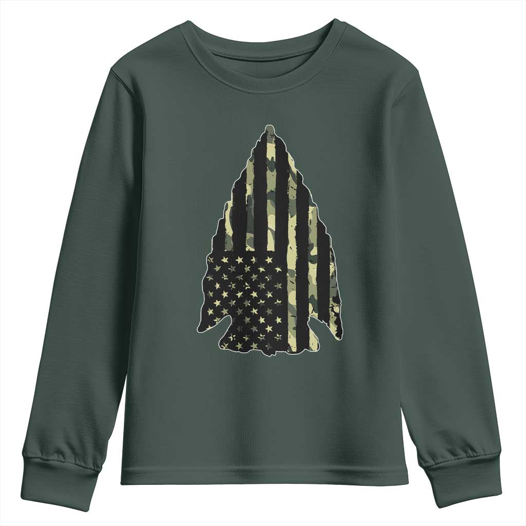 Arrowhead Hunter Vintage Camougflage USA Flag Youth Sweatshirt