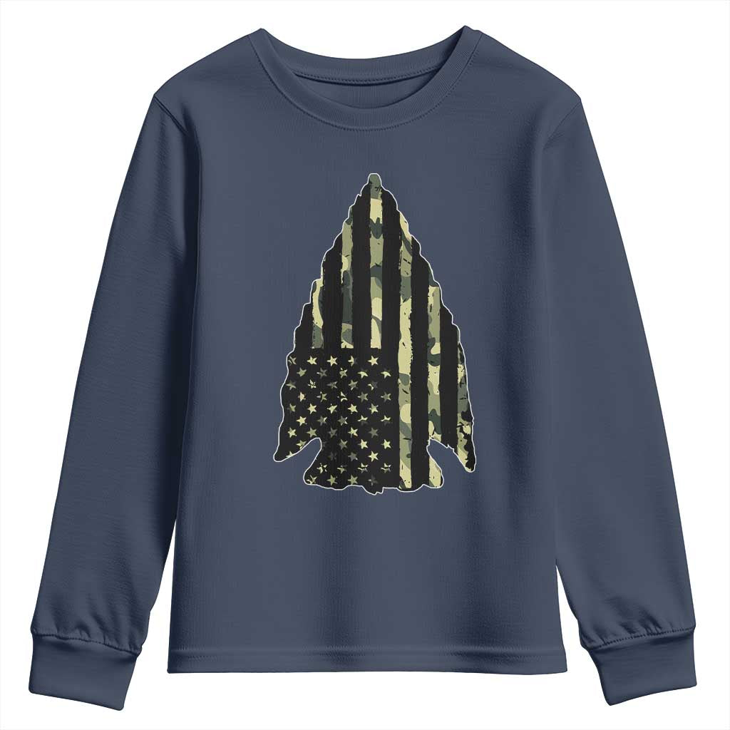 Arrowhead Hunter Vintage Camougflage USA Flag Youth Sweatshirt