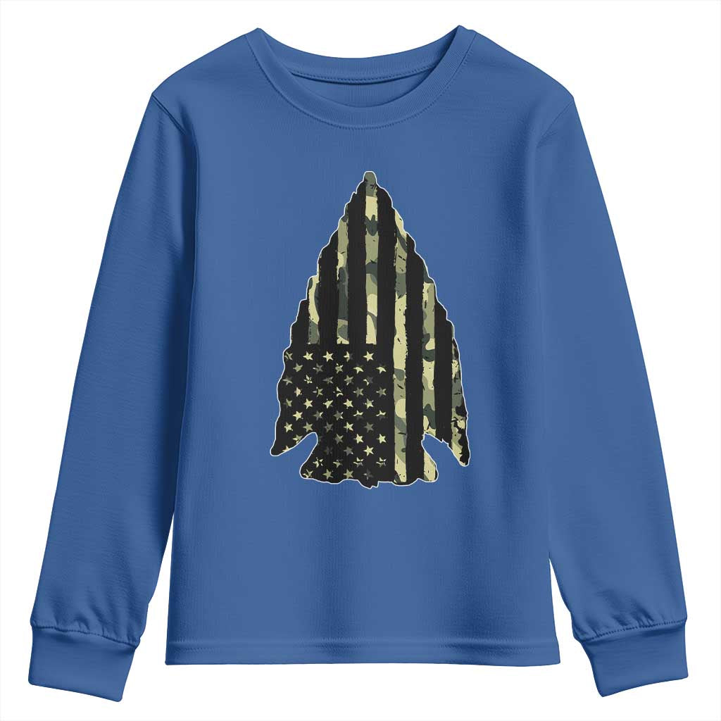 Arrowhead Hunter Vintage Camougflage USA Flag Youth Sweatshirt