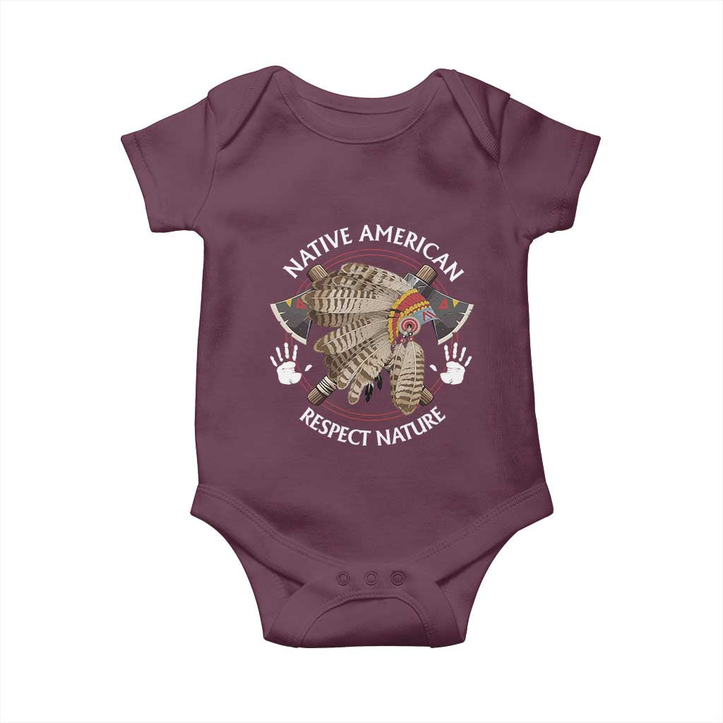Native American Respect Nature Baby Onesie Indigenous Indian War Bonnet Tomahawks TS11 Maroon Print Your Wear