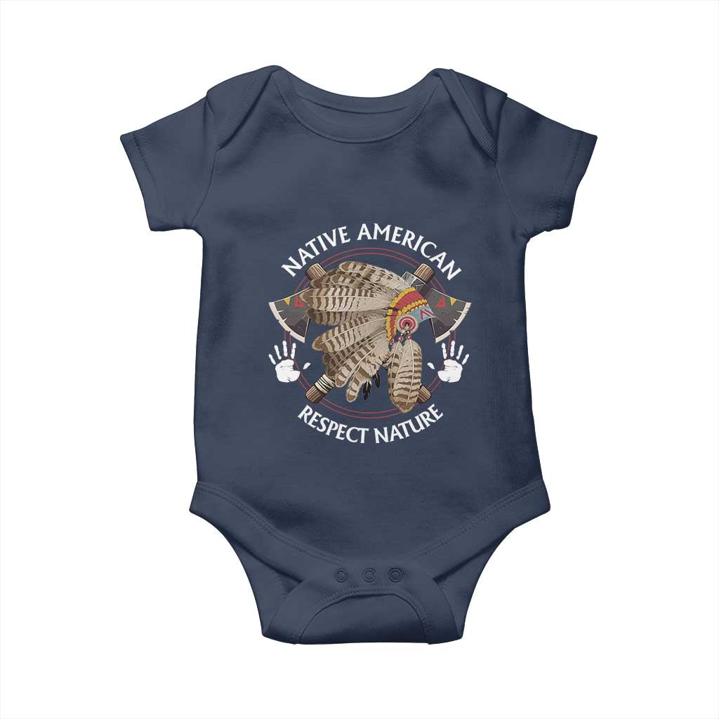 Native American Respect Nature Baby Onesie Indigenous Indian War Bonnet Tomahawks TS11 Navy Print Your Wear