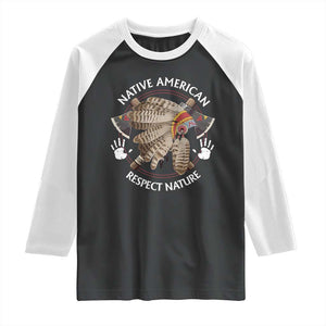 Native American Respect Nature Raglan Shirt Indigenous Indian War Bonnet Tomahawks TS11 Black White Print Your Wear