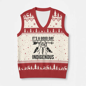 Native American Its A Good Day To Be Indigenous V-Neck Knit Sweater Vest Dreamcatcher Feathers TS11 Beige Red Print Your Wear