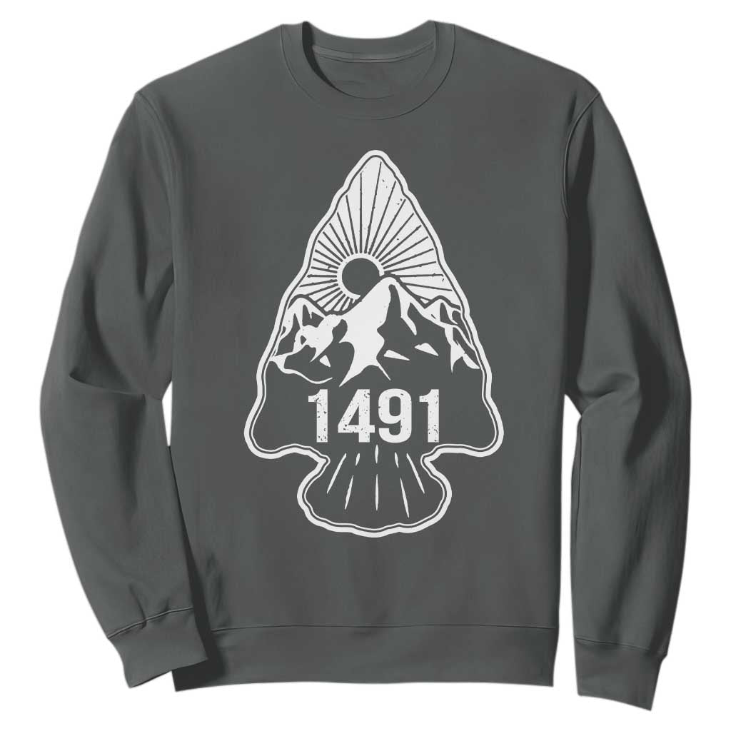 Proud Native American 1491 Pre Columbus Indigenous Arrowhead Sweatshirt TS11 Dark Heather Print Your Wear