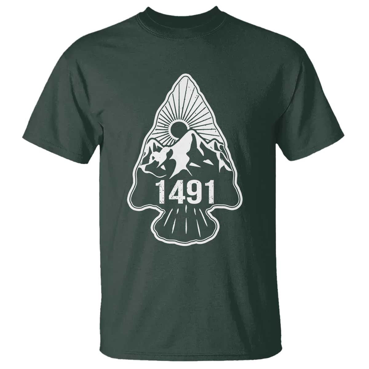 Proud Native American 1491 Pre Columbus Indigenous Arrowhead T Shirt TS11 Dark Forest Green Print Your Wear