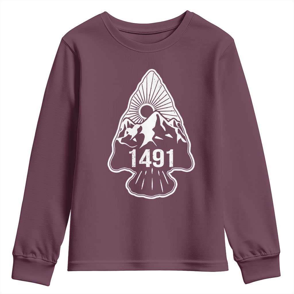 Proud Native American 1491 Pre Columbus Indigenous Arrowhead Youth Sweatshirt TS11 Maroon Print Your Wear