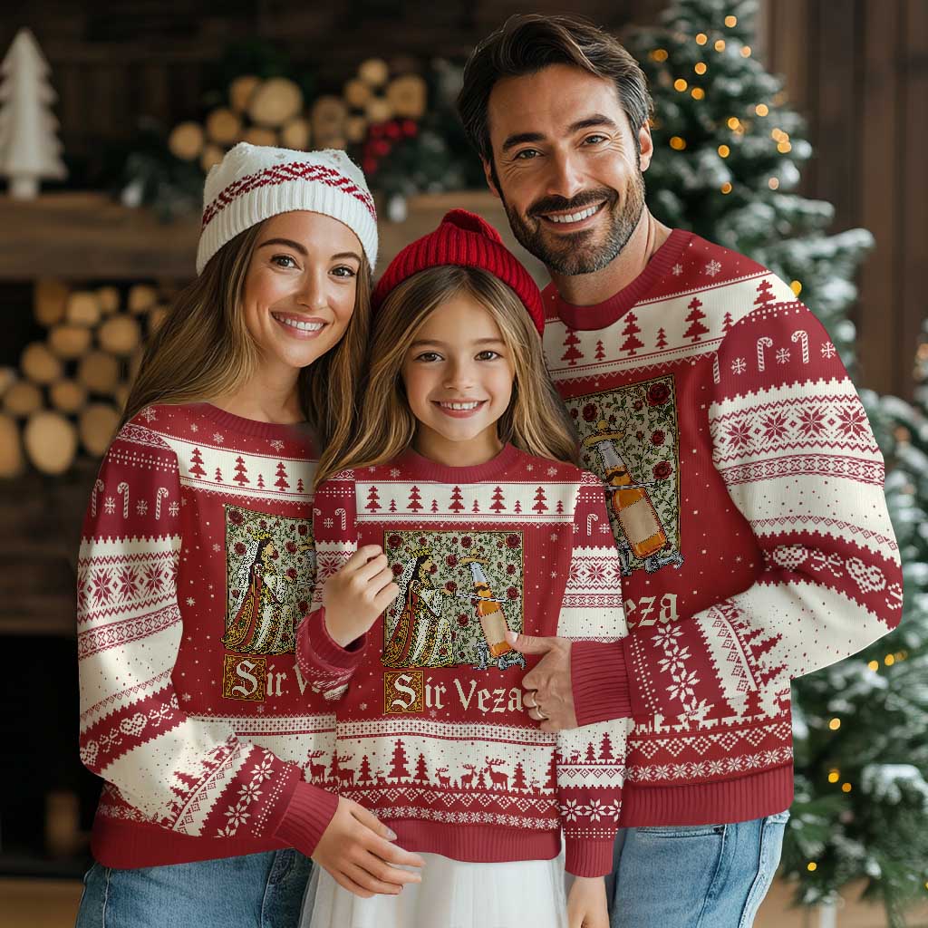 Sir Veza Beer Medieval Knight Pun Sombrero Cinco De Mayo Ugly Christmas Sweater TS11 Red Beige Print Your Wear