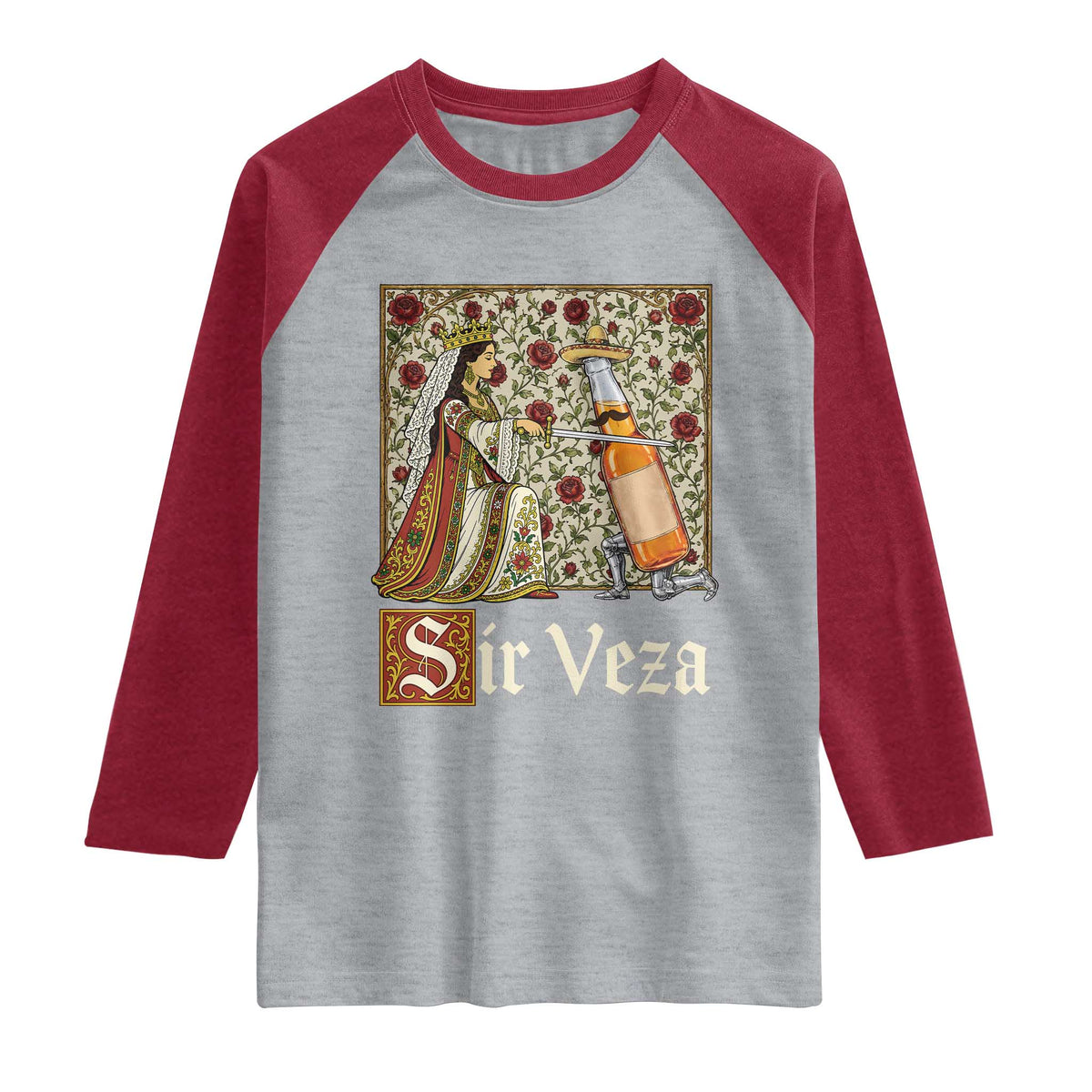 Sir Veza Beer Medieval Knight Pun Sombrero Cinco De Mayo Raglan Shirt TS11 Heather Gray Heather Red Print Your Wear