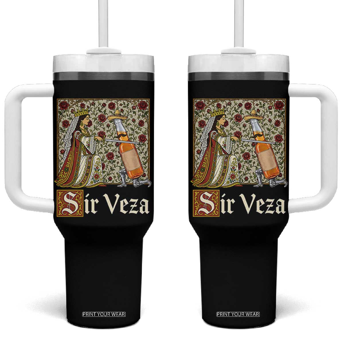 Sir Veza Beer Medieval Knight Pun Sombrero Cinco De Mayo Tumbler With Handle TS11 One Size: 40 oz Black Print Your Wear