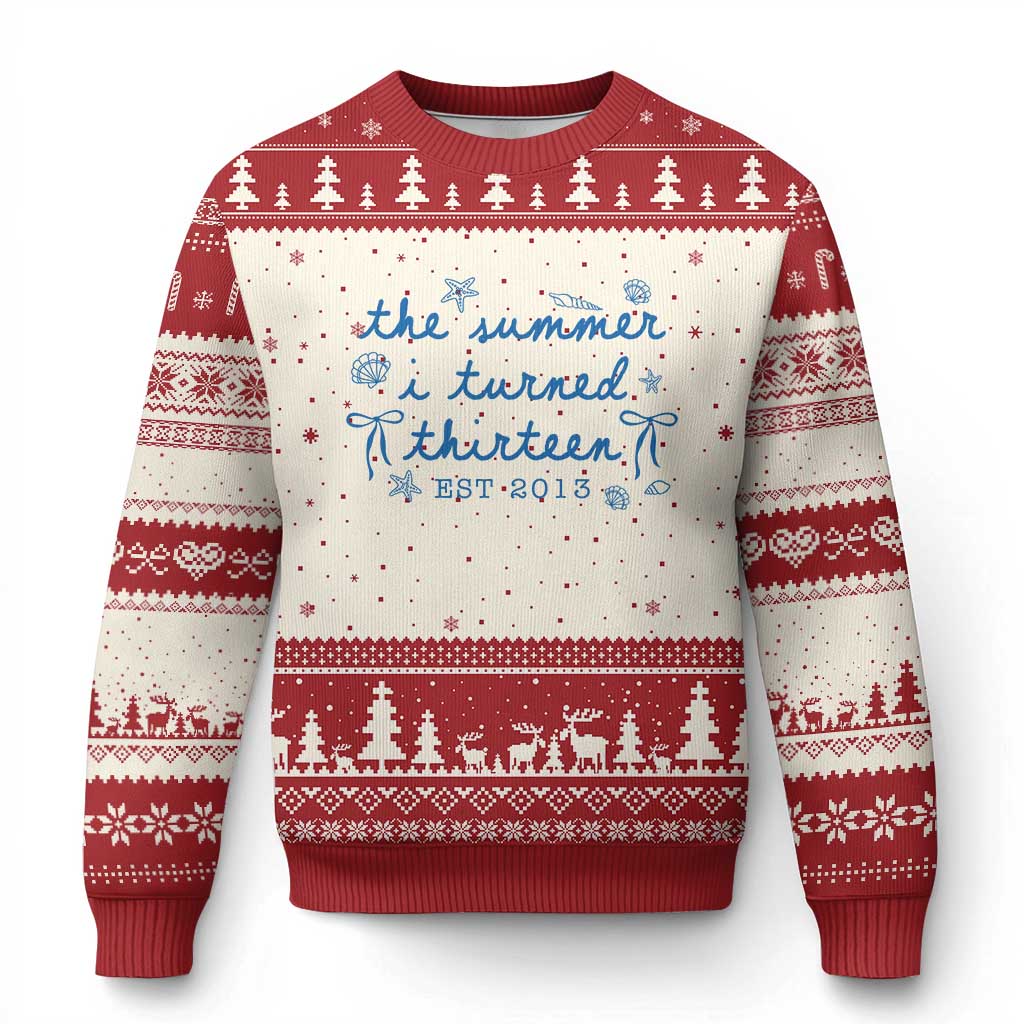 The Summer I Turned Thirteen Funny 13th Birthday Est 2013 Ugly Christmas Sweater Summer Coastal Birthday Seashell Bow TS11 Beige Red Print Your Wear