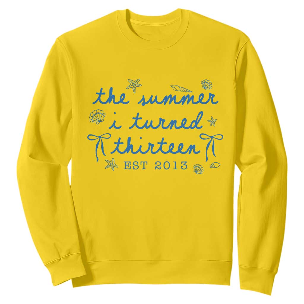 The Summer I Turned Thirteen Funny 13th Birthday Est 2013 Sweatshirt Summer Coastal Birthday Seashell Bow TS11 Daisy Print Your Wear