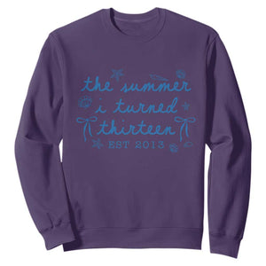 The Summer I Turned Thirteen Funny 13th Birthday Est 2013 Sweatshirt Summer Coastal Birthday Seashell Bow TS11 Purple Print Your Wear