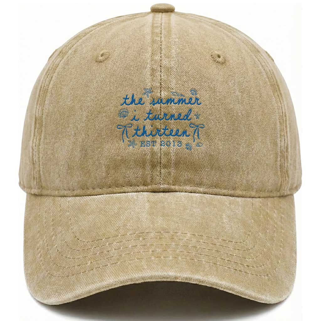 The Summer I Turned Thirteen Funny 13th Birthday Est 2013 Washed Cotton Baseball Cap Summer Coastal Birthday Seashell Bow TS11 Print Your Wear