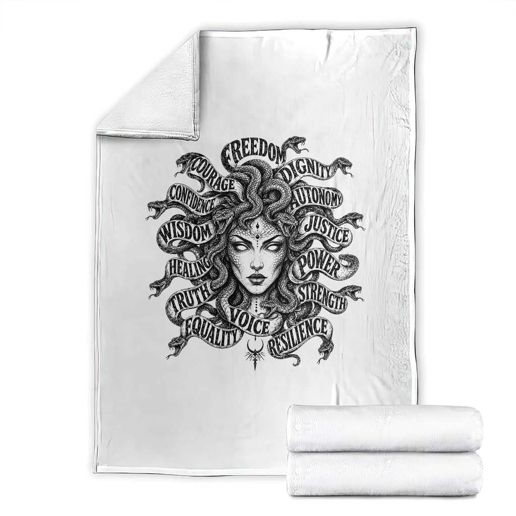 Feminist Medusa Power Snake Wisdom Equality Goth Throw Blanket TS11 White Print Your Wear