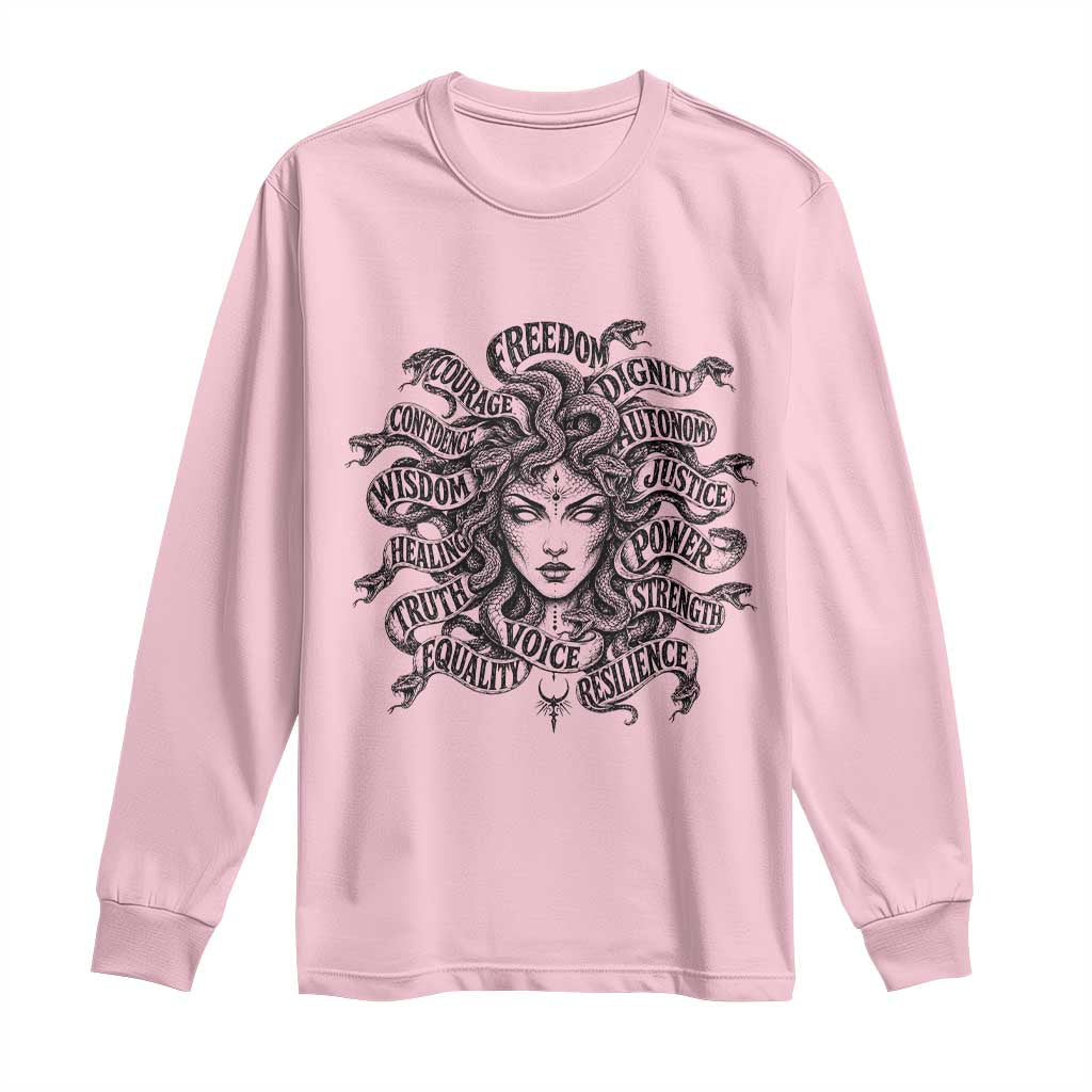 Feminist Medusa Power Snake Wisdom Equality Goth Long Sleeve Shirt TS11 Light Pink Print Your Wear
