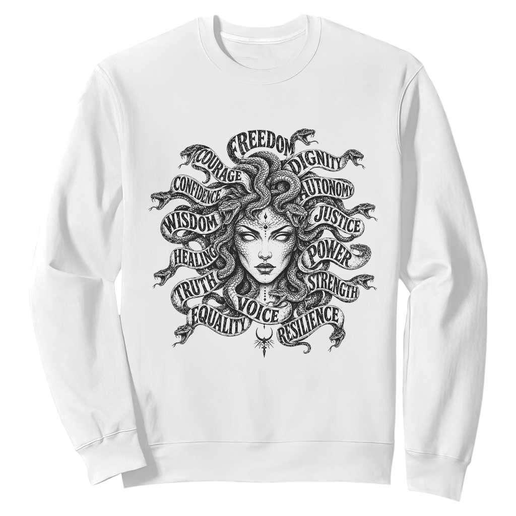 Feminist Medusa Power Snake Wisdom Equality Goth Sweatshirt TS11 White Print Your Wear