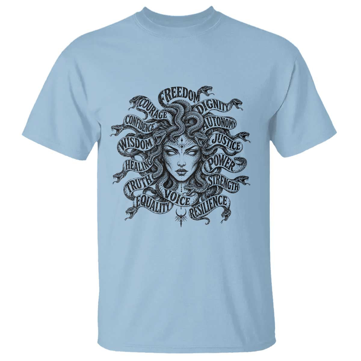 Feminist Medusa Power Snake Wisdom Equality Goth T Shirt TS11 Light Blue Print Your Wear