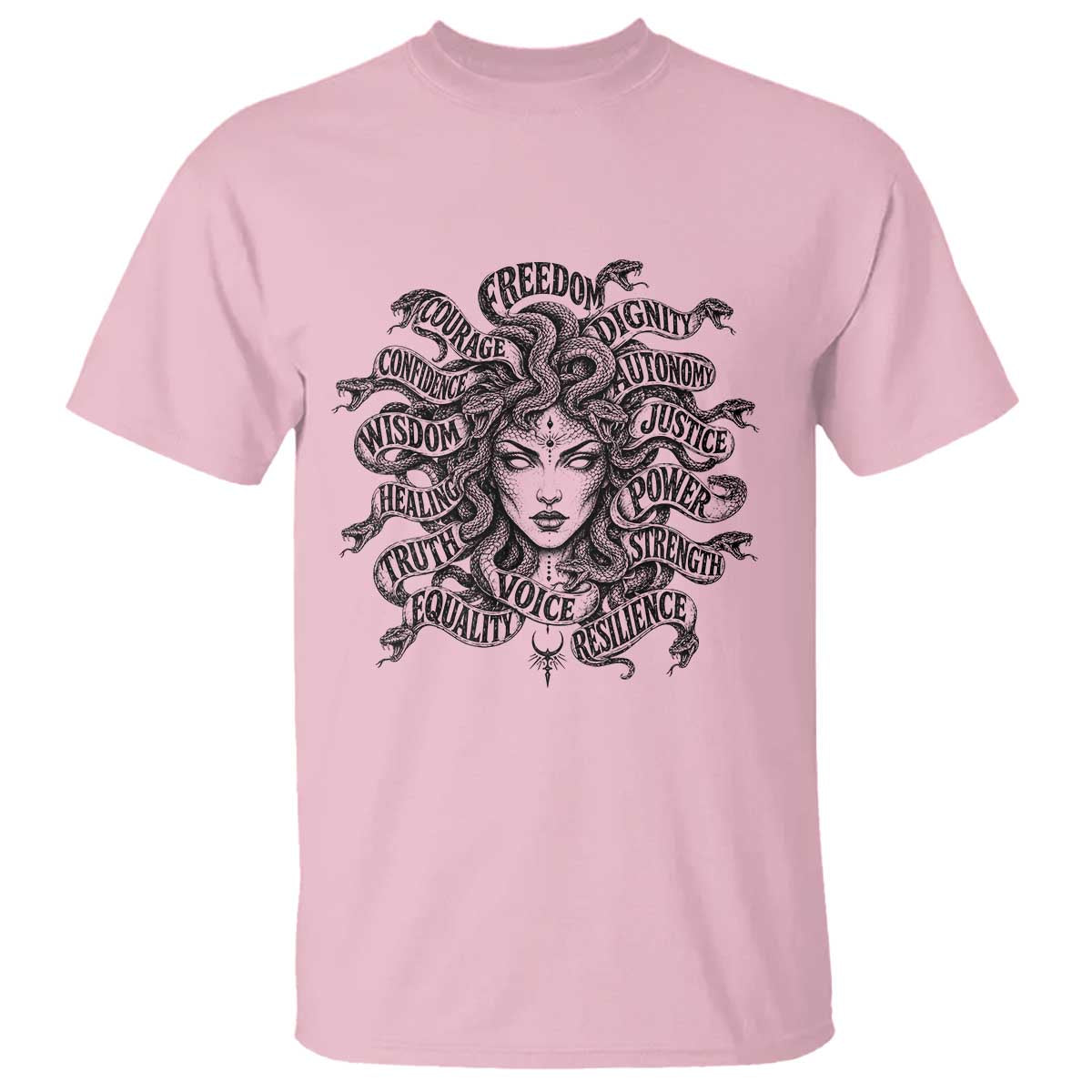 Feminist Medusa Power Snake Wisdom Equality Goth T Shirt TS11 Light Pink Print Your Wear