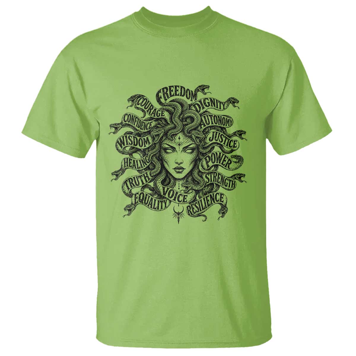 Feminist Medusa Power Snake Wisdom Equality Goth T Shirt TS11 Lime Print Your Wear