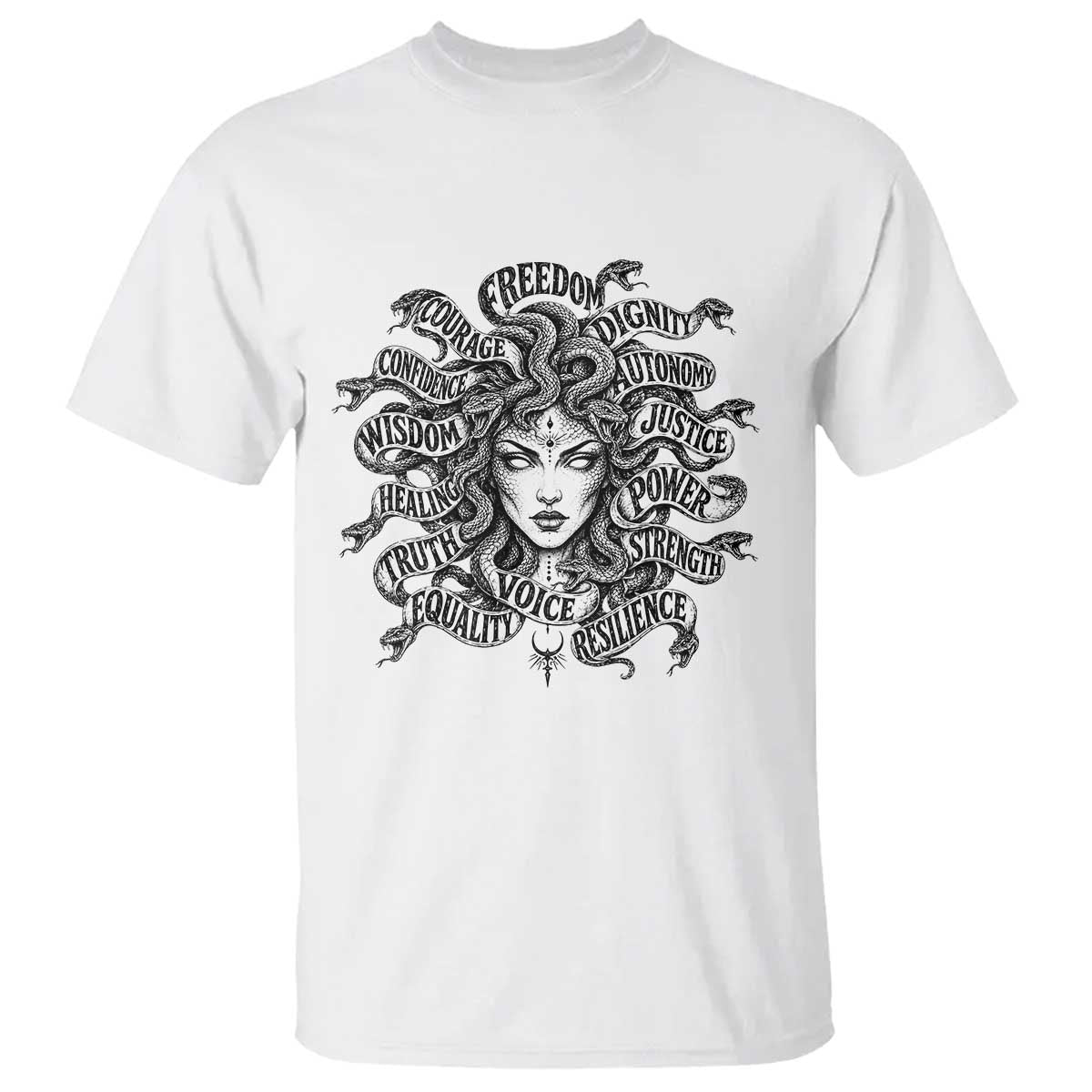 Feminist Medusa Power Snake Wisdom Equality Goth T Shirt TS11 White Print Your Wear