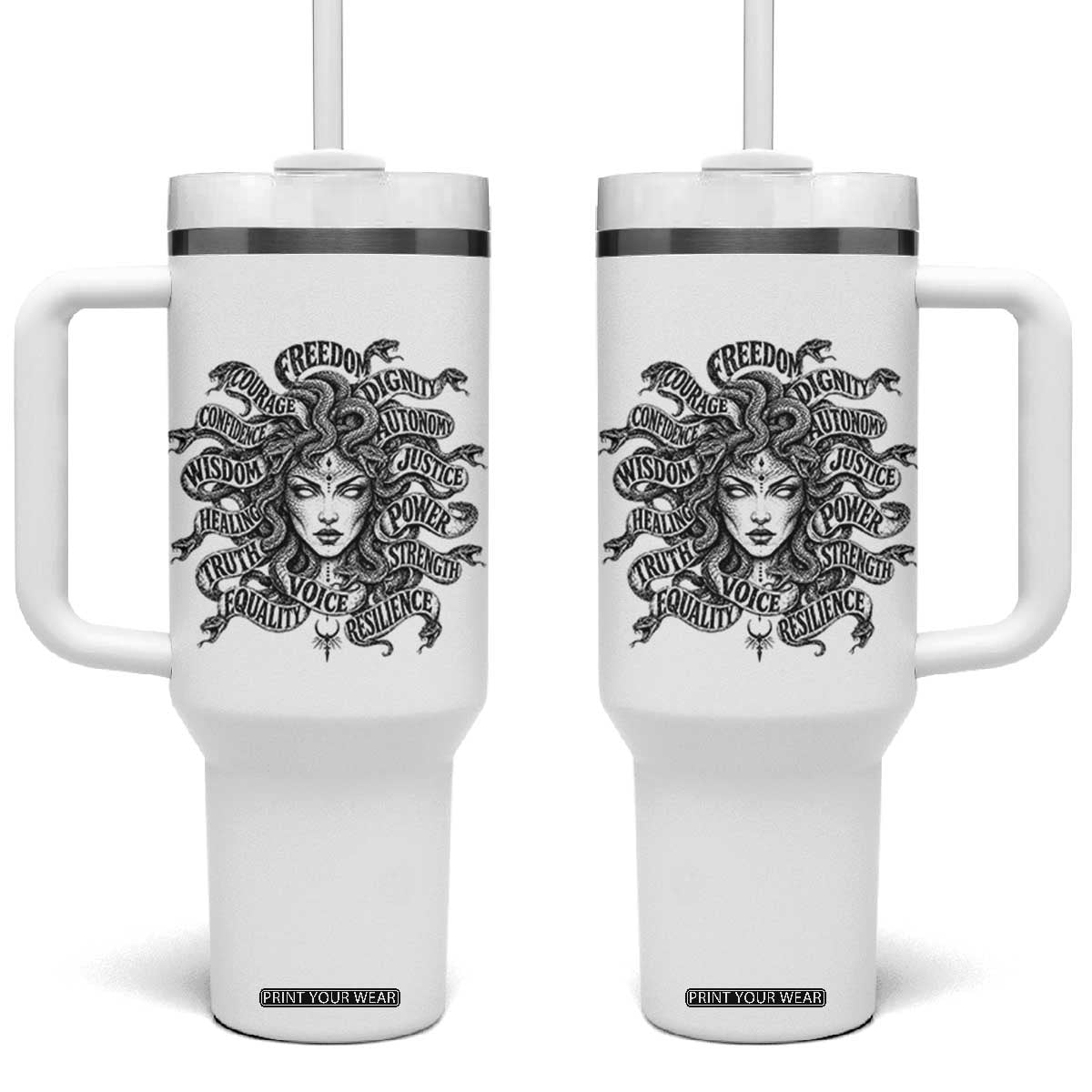 Feminist Medusa Power Snake Wisdom Equality Goth Tumbler With Handle TS11 One Size: 40 oz White Print Your Wear