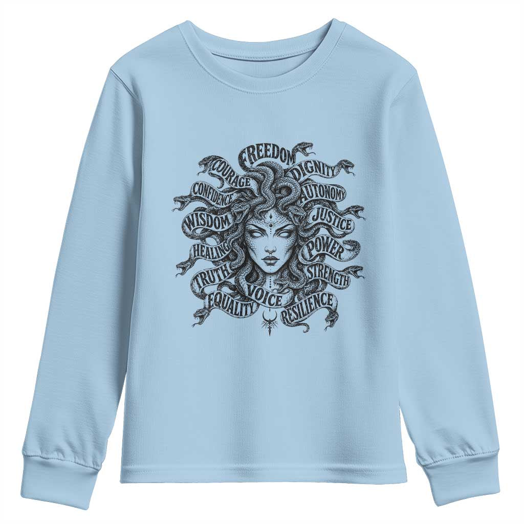 Feminist Medusa Power Snake Wisdom Equality Goth Youth Sweatshirt TS11 Light Blue Print Your Wear