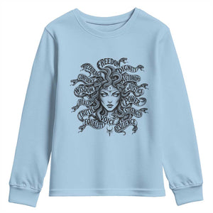 Feminist Medusa Power Snake Wisdom Equality Goth Youth Sweatshirt TS11 Light Blue Print Your Wear