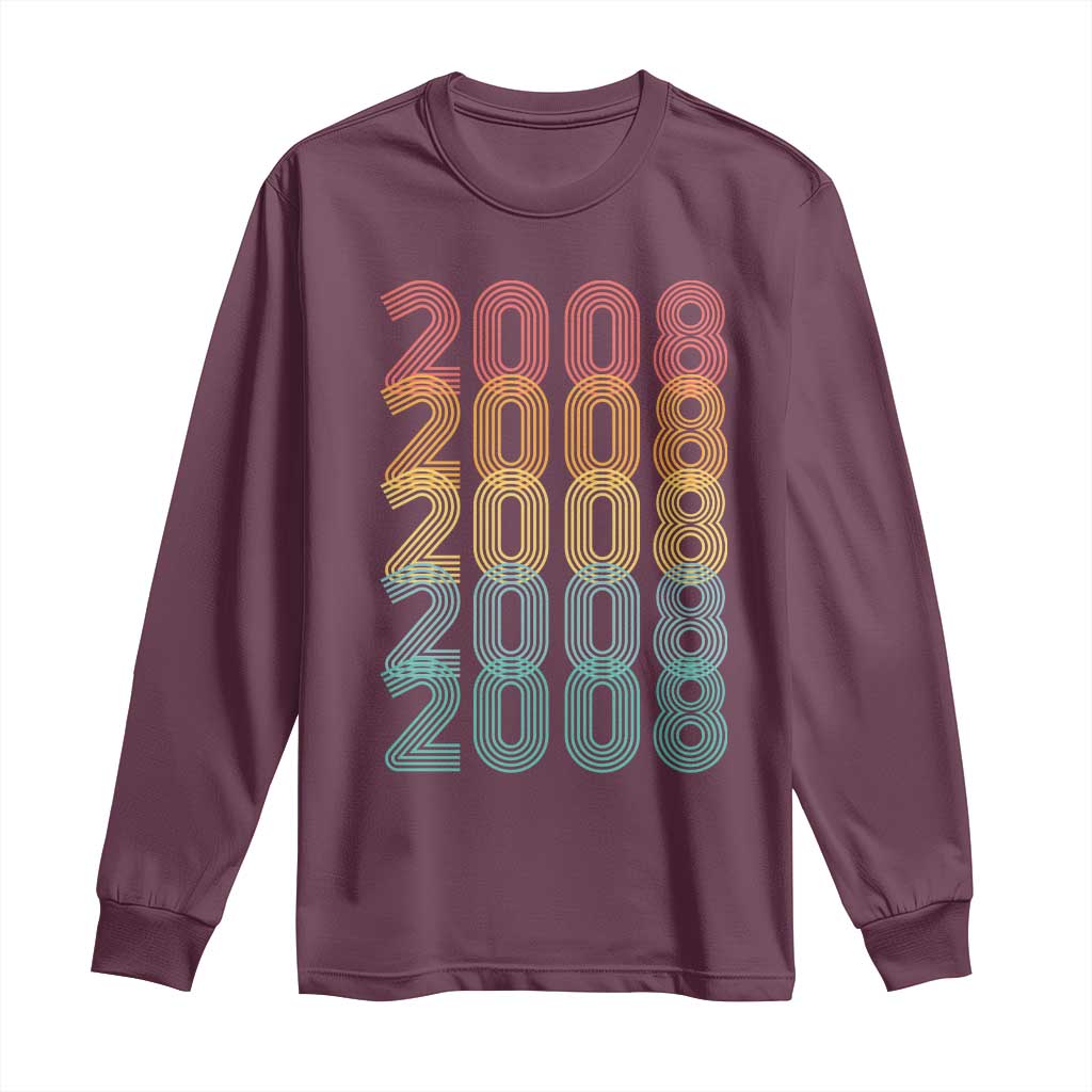 18th Birthday Long Sleeve Shirt Vintage 2008 Retro 18 Years Old Birthday TS11 Maroon Print Your Wear